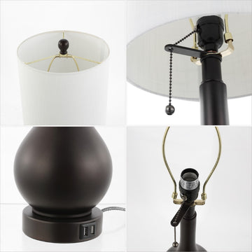 Tyler 24" Modern Classic Gourd Iron LED Table Lamp with Pull-Chain with Dual USB Charging Port - JONATHAN Y